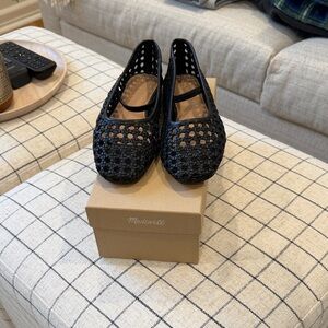 Madewell Greta Black Woven Flats, size6, nwt